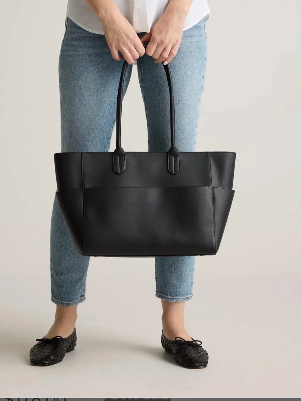 Quince Hudson Black Leather Tote Bag - Black